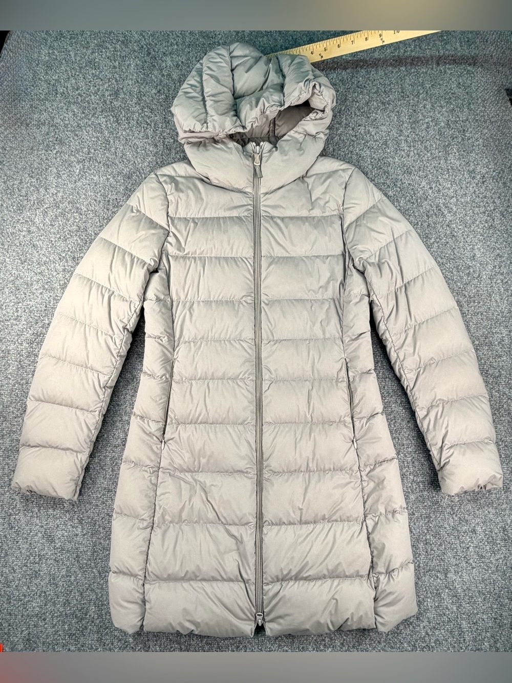 Uniqlo Light Gray Hooded Long Packable Puffer Coat